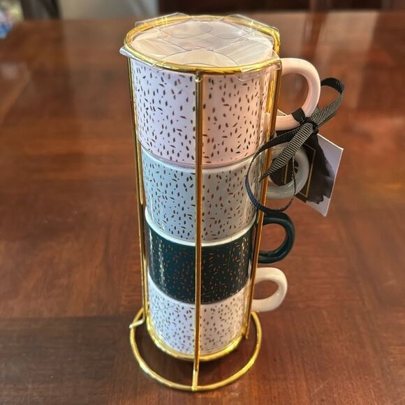 Gold Glitter Espresso Cups with Rack New - Picture 1 of 5